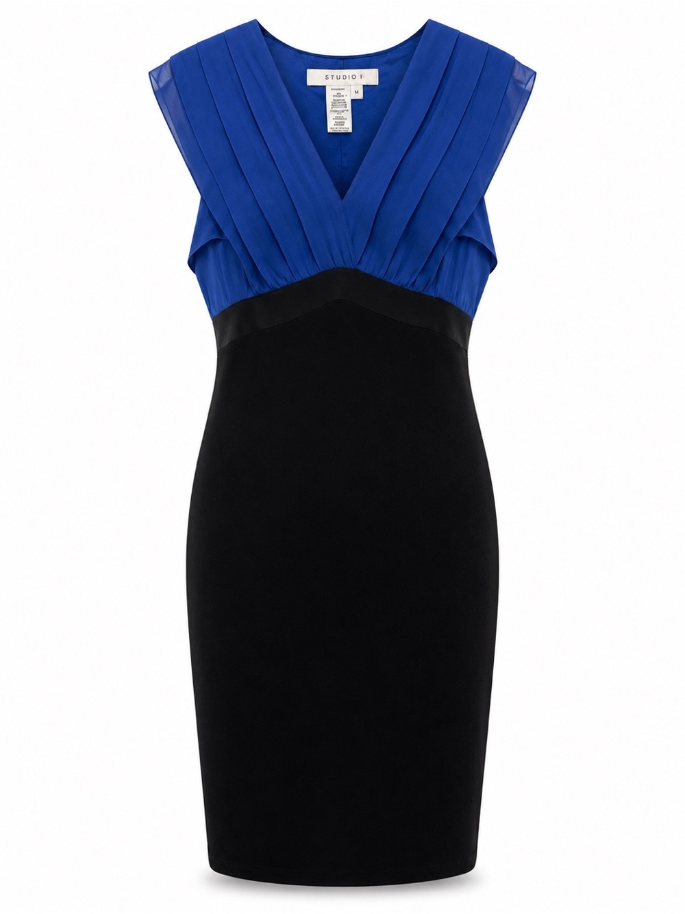 Studio M Colorblock Bodycon Dress Blue Black Career Cocktail Midi M